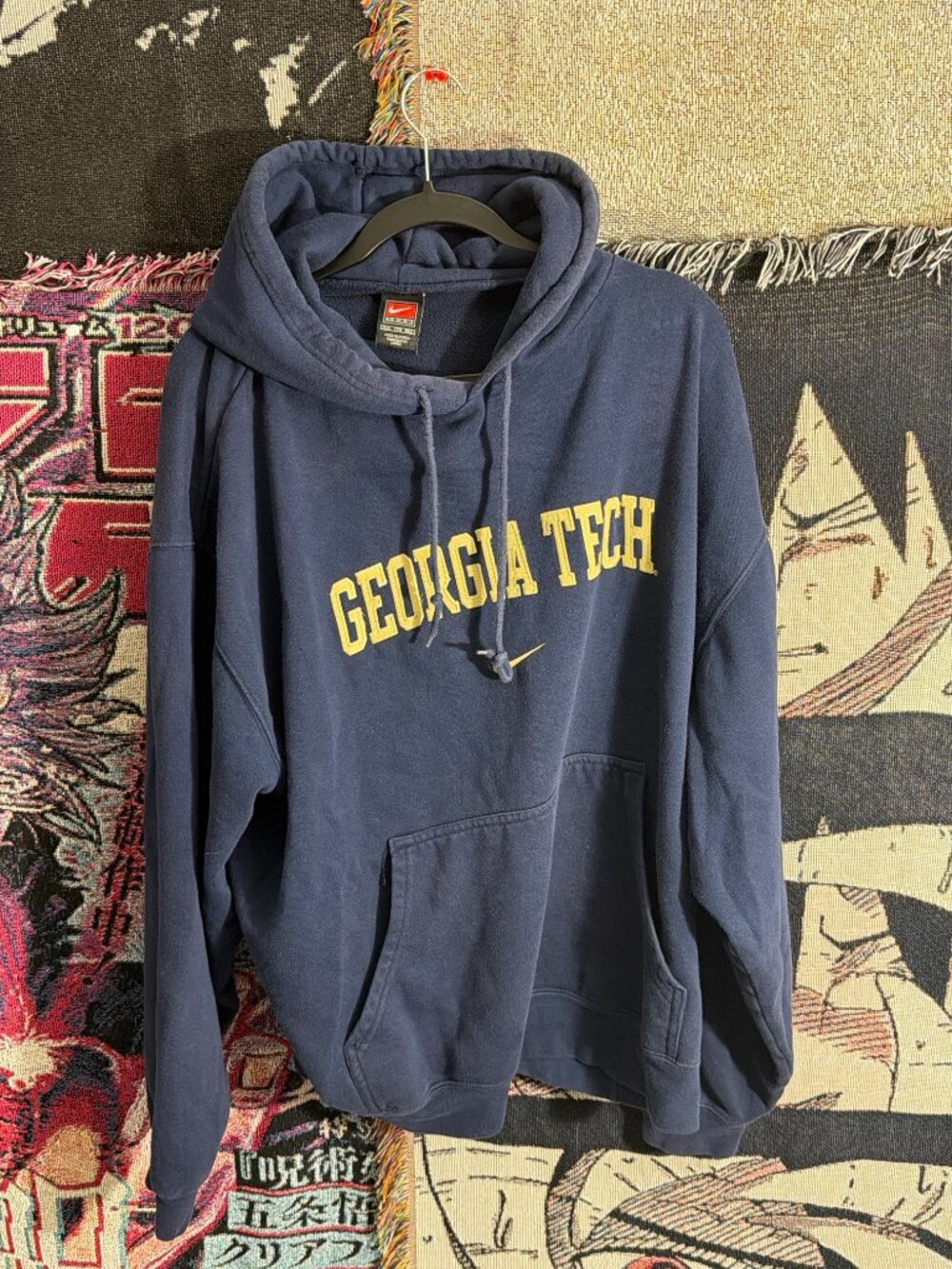 Y2K Nike Team Center Swoosh Georgia Tech Hoodie Navy Gold Embroidered XXL